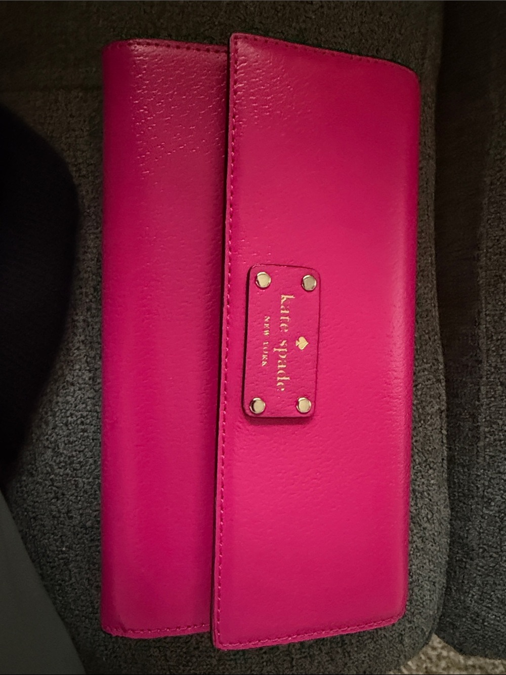 Kate spade Hot Pink Leather Long Wallet with Gold Plaque